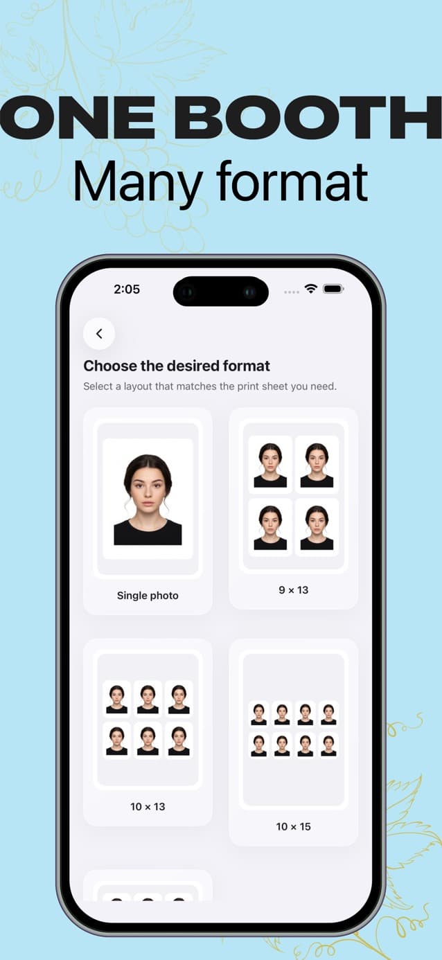Passport Booth single and multi-photo print layouts